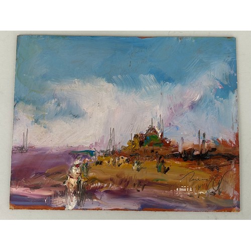 346 - KEN MORONEY (1949-2018) AN OIL ON BOARD ABSTRACT PAINTING, 

Signed indistinctly. 

23cm x 18cm