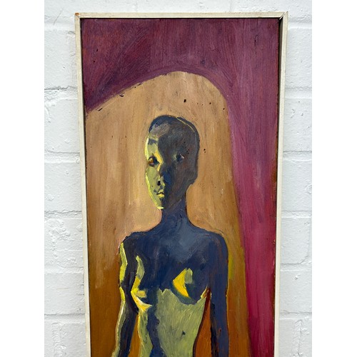 262 - AN AFRICAN OIL ON CANVAS PAINTING DEPICTING A WOMAN, 

84cm x 20cm 

Framed.