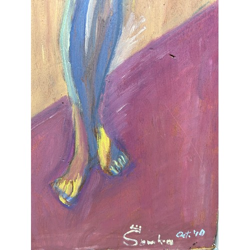 262 - AN AFRICAN OIL ON CANVAS PAINTING DEPICTING A WOMAN, 

84cm x 20cm 

Framed.