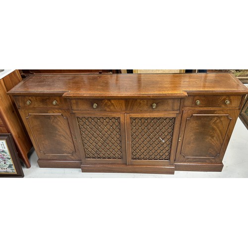 459A - A REPRODUCTION BREAKFRONT SIDEBOARD WITH BRASS INLAY,

183cm x 46cm x 84cm