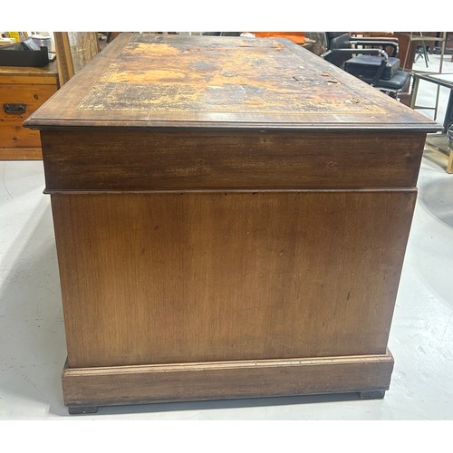 415 - A VICTORIAN TWIN PEDESTAL DESK WITH TOOLED LEATHER TOP, 

150cm x 83cm x 75cm