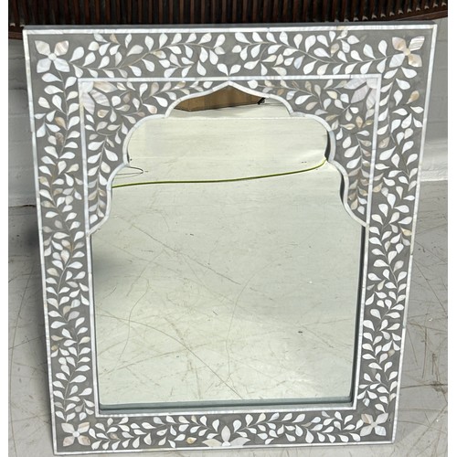 440C - A MOORISH MOTHER OF PEARL INLAID WALL MIRROR, 

76cm x 60cm