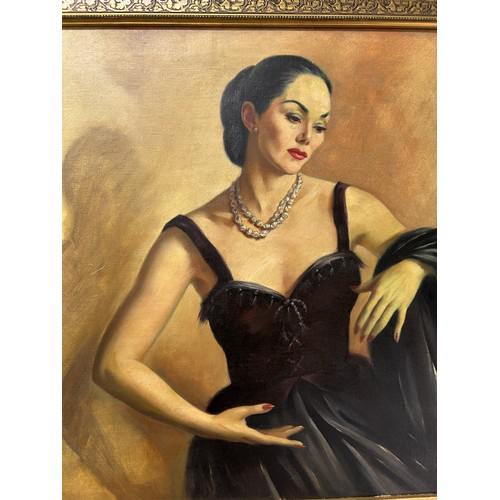 389 - EDWARD HURST (1912-1972): AN OIL ON CANVAS PAINTING OF A LADY, POSSIBLY A DANCER, 

76cm x 62cm 

Mo... 