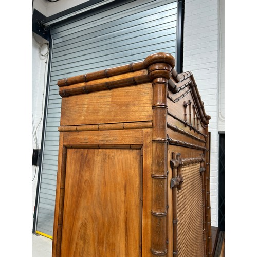 469 - A 19TH CENTURY FRENCH FAUX BAMBOO WARDROBE,

223cm x 100cm x 42cm