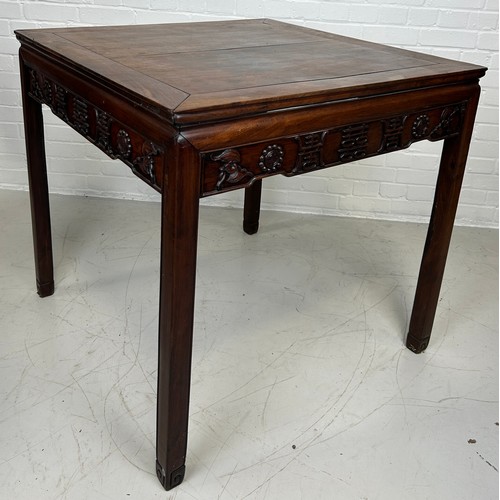 463 - A 19TH CENTURY CHINESE ROSEWOOD OCCASIONAL TABLE CARVED WITH BATS AND AUSPICIOUS SYMBOLS ALONG WITH ... 