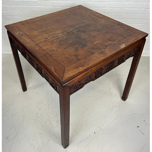 463 - A 19TH CENTURY CHINESE ROSEWOOD OCCASIONAL TABLE CARVED WITH BATS AND AUSPICIOUS SYMBOLS ALONG WITH ... 