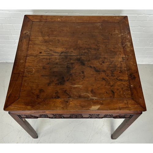 463 - A 19TH CENTURY CHINESE ROSEWOOD OCCASIONAL TABLE CARVED WITH BATS AND AUSPICIOUS SYMBOLS ALONG WITH ... 