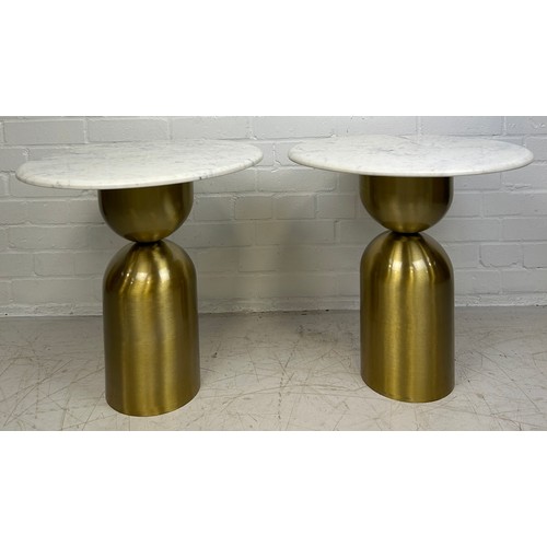 471 - A PAIR OF LIANG AND EIMIL CAMDEN ROUND SIDE TABLES, 

Brushed brass bases with white marble tops

50... 