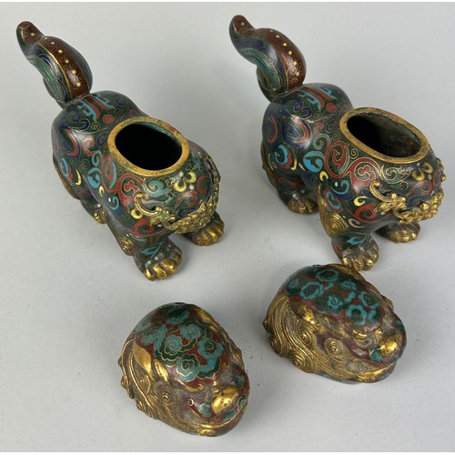 40 - A PAIR OF CHINESE CLOISONNE LION INCENSE BURNERS QIANLONG IN DESIGN, BUT 20TH CENTURY

15cm x 11cm e... 