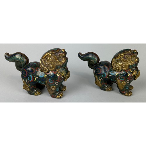 40 - A PAIR OF CHINESE CLOISONNE LION INCENSE BURNERS QIANLONG IN DESIGN, BUT 20TH CENTURY

15cm x 11cm e... 