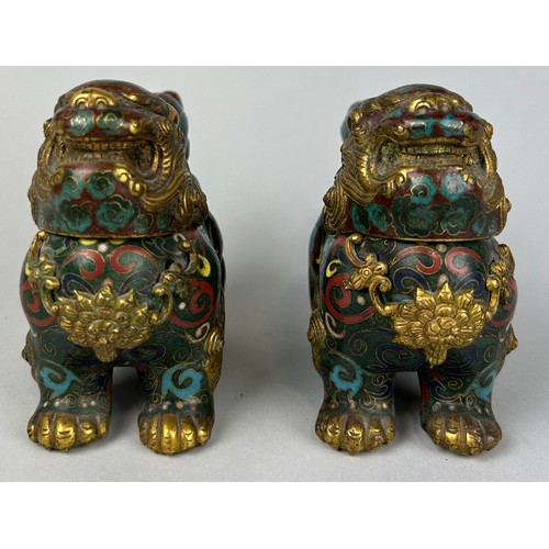 40 - A PAIR OF CHINESE CLOISONNE LION INCENSE BURNERS QIANLONG IN DESIGN, BUT 20TH CENTURY

15cm x 11cm e... 