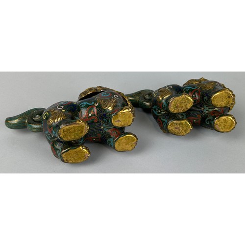 40 - A PAIR OF CHINESE CLOISONNE LION INCENSE BURNERS QIANLONG IN DESIGN, BUT 20TH CENTURY

15cm x 11cm e... 