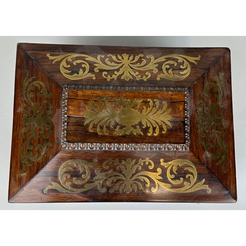 22 - A DUTCH SEWING BOX WITH BRASS INLAY AND EGG AND DART BEADING, 

25cm x 18cm x 13cm