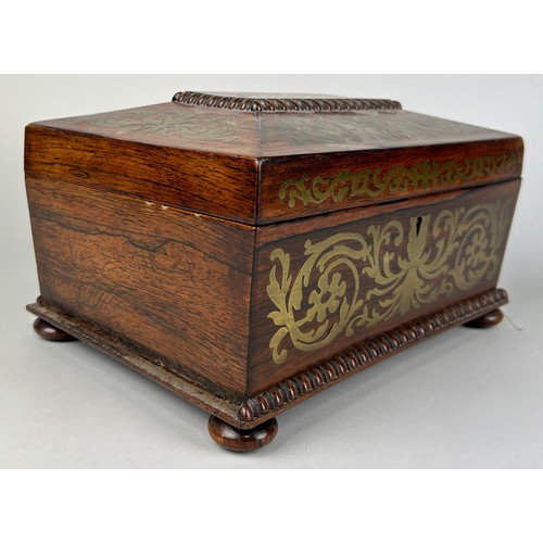 22 - A DUTCH SEWING BOX WITH BRASS INLAY AND EGG AND DART BEADING, 

25cm x 18cm x 13cm