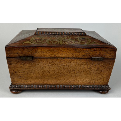 22 - A DUTCH SEWING BOX WITH BRASS INLAY AND EGG AND DART BEADING, 

25cm x 18cm x 13cm