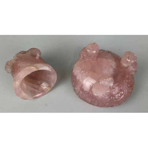 46 - A CHINESE PINK QUARTZ INCENSE BURNER CIRCA LATE 19TH OR EARLY 20TH CENTURY, 

Damaged. 

16cm H