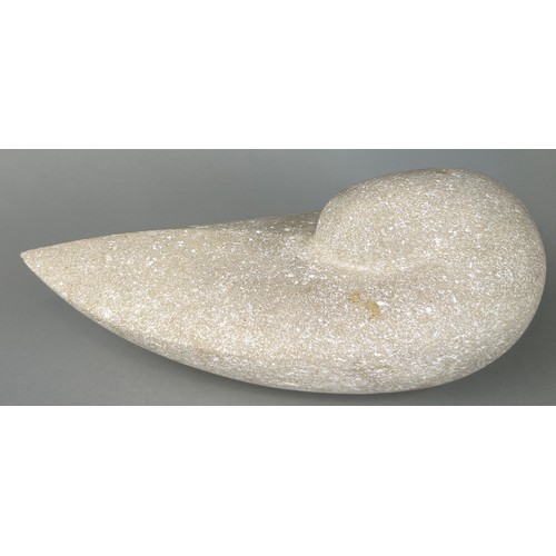 239 - A CARVED STONE SCULPTURE OF A DUCK,

24cm x 12cm