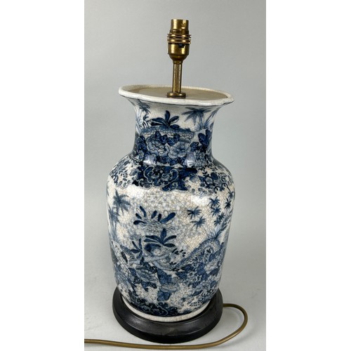 53 - A CHINESE BLUE AND WHITE CERAMIC VASE ADAPTED FOR A LAMP, 

37cm H