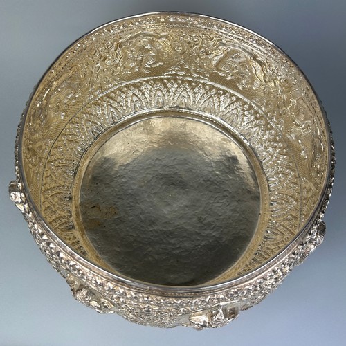 122 - A LARGE INDIAN SILVER BOWL, 

36cm x 20cm 

Weight: 3100gms