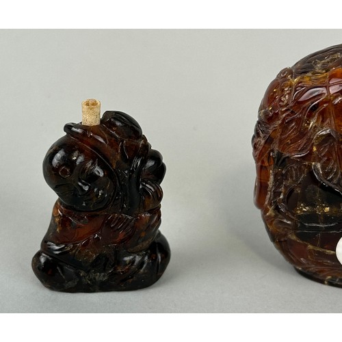 58 - A COLLECTION OF SIX CHINESE AMBER SNUFF BOTTLES,
 
Tallest 10cm H

Three with certificates.