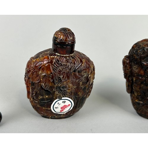 58 - A COLLECTION OF SIX CHINESE AMBER SNUFF BOTTLES,
 
Tallest 10cm H

Three with certificates.