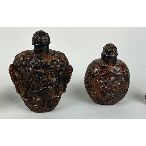 58 - A COLLECTION OF SIX CHINESE AMBER SNUFF BOTTLES,
 
Tallest 10cm H

Three with certificates.