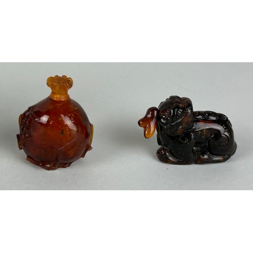 58 - A COLLECTION OF SIX CHINESE AMBER SNUFF BOTTLES,
 
Tallest 10cm H

Three with certificates.