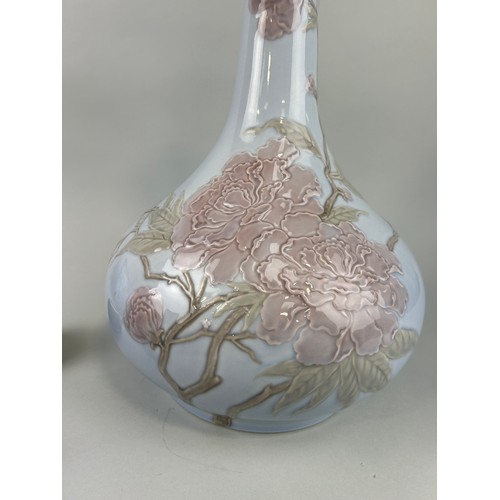 429 - A TALL LLADRO CERAMIC VASE DECORATED WITH FLOWERS, 

49cm H