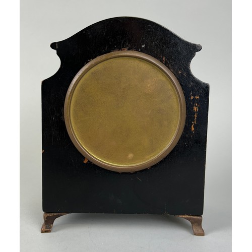 255 - A CHINESE BLACK LACQUERED CHINOISERIE CLOCK, 

17cm x 13cm x 7cm