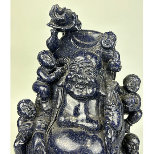 247 - A LARGE CHINESE LAPIS LAZULI SCULPTURE DEPICTING THE BUDDHA WITH CHILDREN, 

30cm x 16cm 

With rose... 