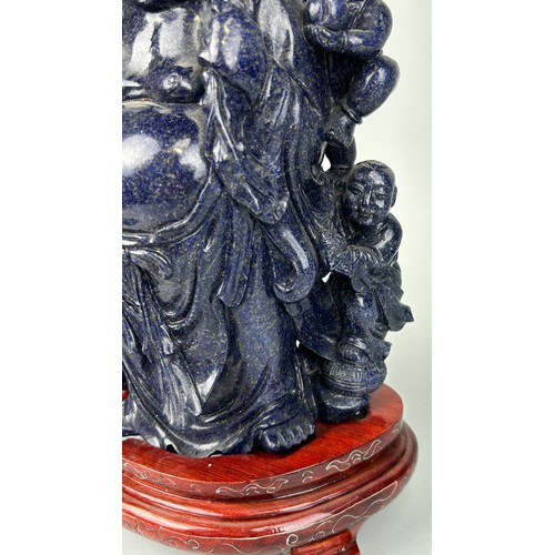 247 - A LARGE CHINESE LAPIS LAZULI SCULPTURE DEPICTING THE BUDDHA WITH CHILDREN, 

30cm x 16cm 

With rose... 