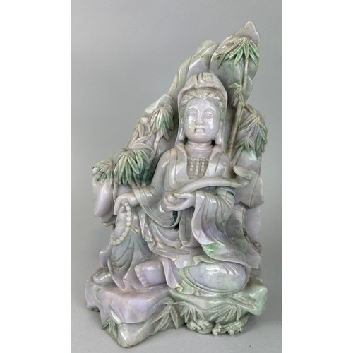 249 - A CHINESE JADE SCULPTURE DEPICTING THE SEATED GUANYIN, 

29cm x 20cm