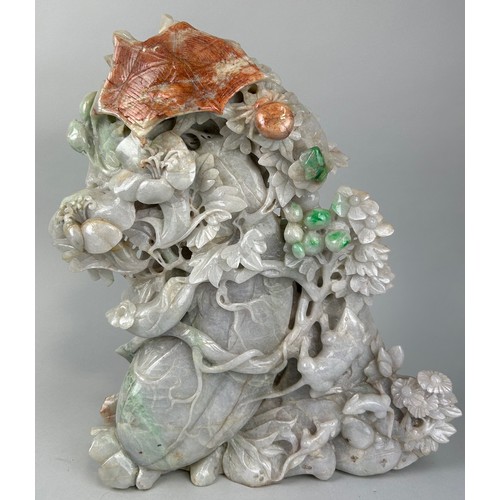 248 - A LARGE CHINESE JADE SCULPTURE DEPICTING FRUITS, FLOWERS AND MICE, 

39cm x 33cm