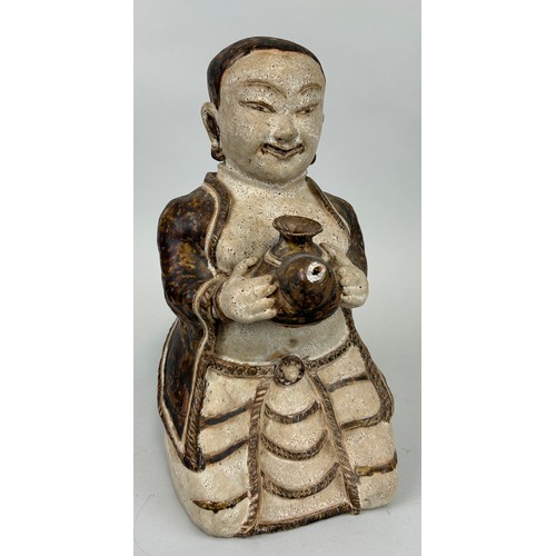 60 - A CHINESE GLAZED FIGURE STONEWARE FIGURE, 

35cm x 18cm