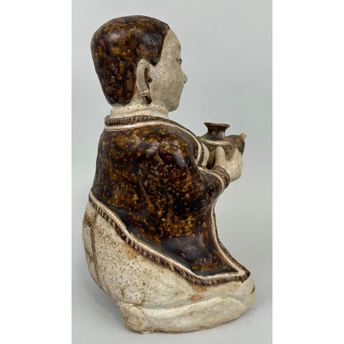 60 - A CHINESE GLAZED FIGURE STONEWARE FIGURE, 

35cm x 18cm