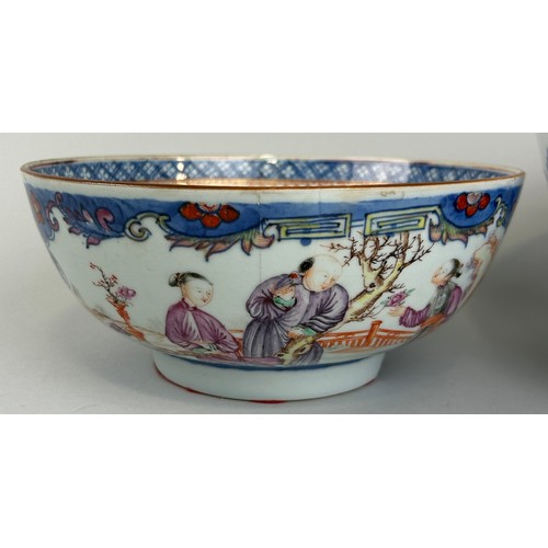 56 - TWO 18TH OR 19TH CENTURY CHINESE EXPORT PUNCH BOWLS, 

Largest 27cm D