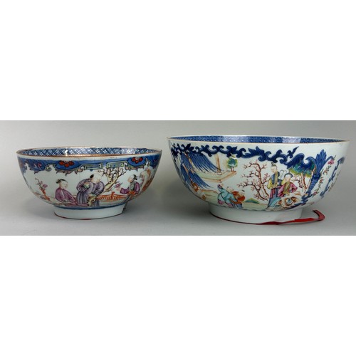 56 - TWO 18TH OR 19TH CENTURY CHINESE EXPORT PUNCH BOWLS, 

Largest 27cm D