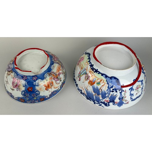 56 - TWO 18TH OR 19TH CENTURY CHINESE EXPORT PUNCH BOWLS, 

Largest 27cm D