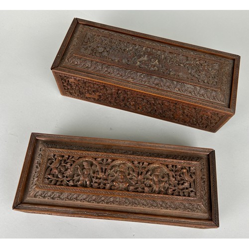 213 - TWO SRI LANKAN WOODEN BOXES, 

Largest 30cm x 11cm x 8cm