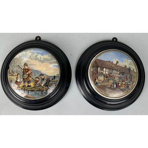 216 - TWO PRATTWARE POT LIDS, 

To include one of Shakespeares house. 

15cm D each.