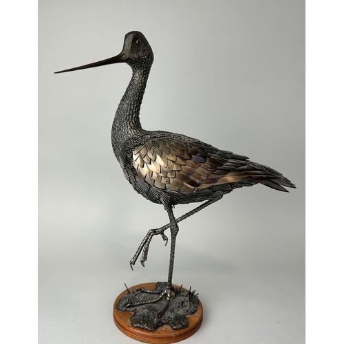 232 - A BRONZED METAL SCULPTURE DEPICTING A GODWIT BIRD, 

44cm H