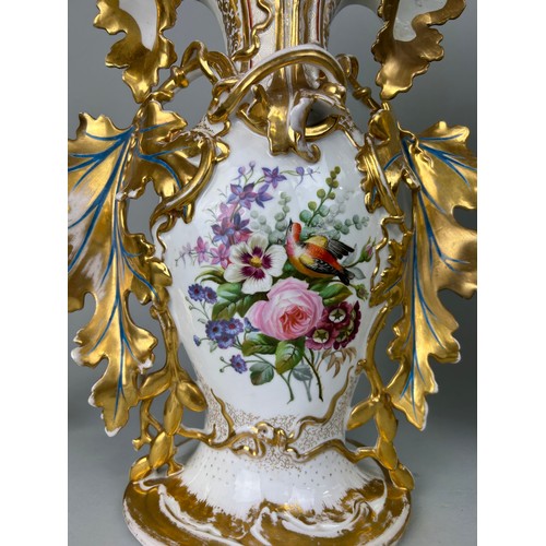 231 - A PAIR OF LARGE CERAMIC VASES, GILT PAINTED WITH FLORAL IMAGERY, 

45cm H each.