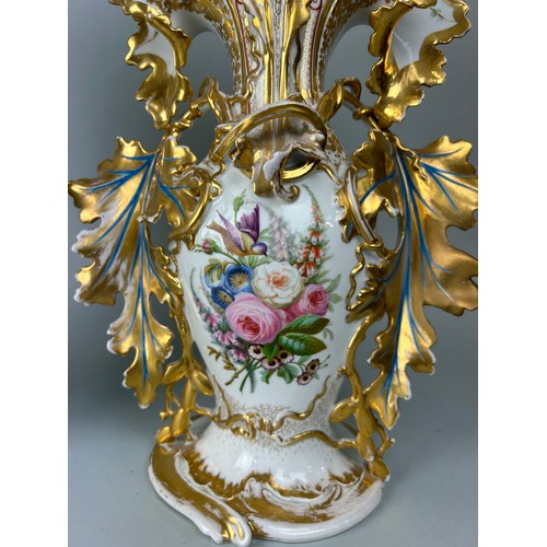 231 - A PAIR OF LARGE CERAMIC VASES, GILT PAINTED WITH FLORAL IMAGERY, 

45cm H each.