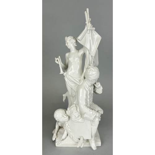 190 - A BLANC DE CHINE WHITE PORCELAIN ALLEGORICAL GROUP OF ARCHITECTURE: AFTER JOHANN CHRISTIAN WILHELM B... 