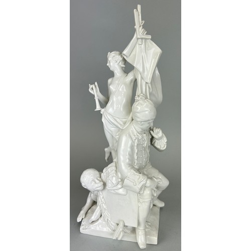 190 - A BLANC DE CHINE WHITE PORCELAIN ALLEGORICAL GROUP OF ARCHITECTURE: AFTER JOHANN CHRISTIAN WILHELM B... 