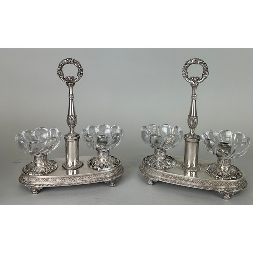 136 - A PAIR OF 19TH CENTURY FRENCH SILVER SALERONS WITH CRYSTAL CUPS MARKED FOR LOUIS-ISIDORE ANGEE,

21c... 