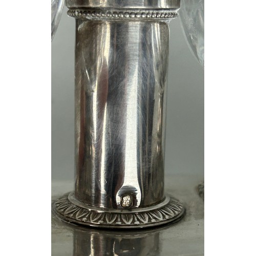 136 - A PAIR OF 19TH CENTURY FRENCH SILVER SALERONS WITH CRYSTAL CUPS MARKED FOR LOUIS-ISIDORE ANGEE,

21c... 