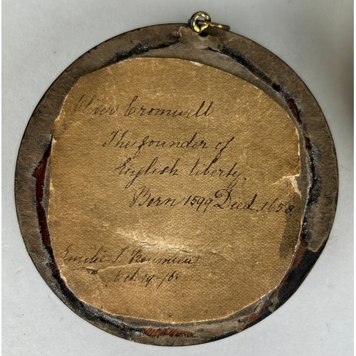 185 - A RED WAX SEAL DEPICTING OLIVER CROMWELL (1599-1658) WITH LABEL TO VERSO 'THE FOUNDER OF ENGLISH LIB... 