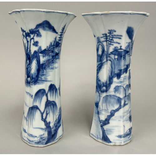 72 - A PAIR OF 18TH CENTURY CHINESE BLUE AND WHITE VASES, 

20cm H each.