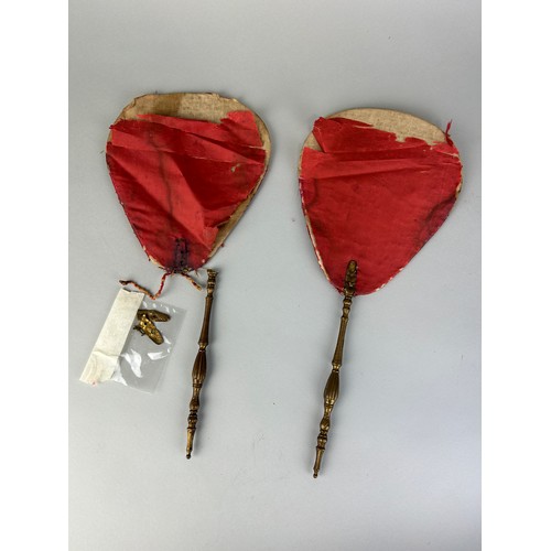 203 - A PAIR OF ANTIQUE FIRE FANS FLORAL NEEDLEWORK, 

42cm L